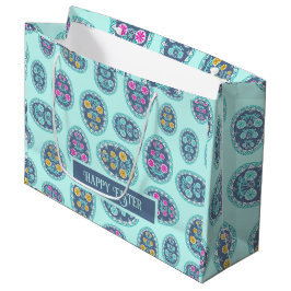 Folk Art Oaster Pattern, Pysanka Inspiriert Aqua Große Geschenktüte