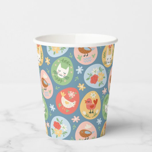 Folk Art Ostereierkatze, Bunny, Kick Oster Pappbecher (Links)