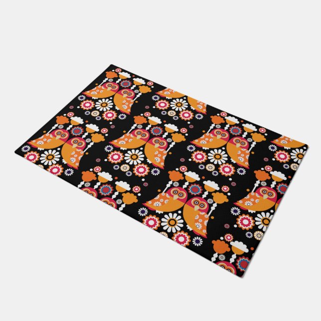 Folk Art Owl Fußmatte (Schrägansicht)