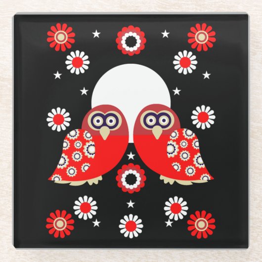 Folk Art Owl Glasuntersetzer (Vorderseite)