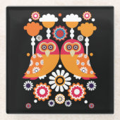 Folk Art Owl Glasuntersetzer (Vorderseite)