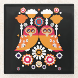 Folk Art Owl Glasuntersetzer