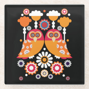 Folk Art Owl Glasuntersetzer