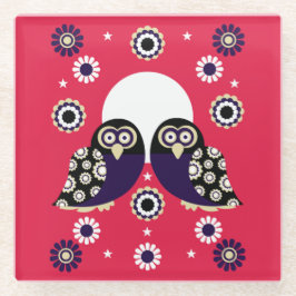 Folk Art Owl Glasuntersetzer