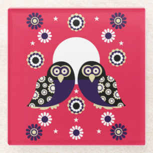 Folk Art Owl Glasuntersetzer