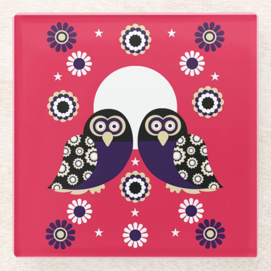 Folk Art Owl Glasuntersetzer (Vorderseite)