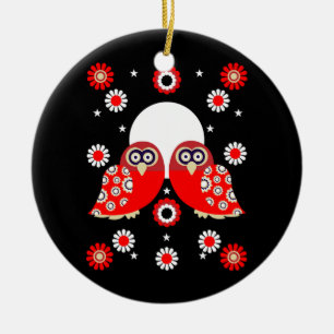 Folk Art Owl Keramik Ornament