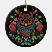 Folk Art Owl Keramik Ornament (Vorne)