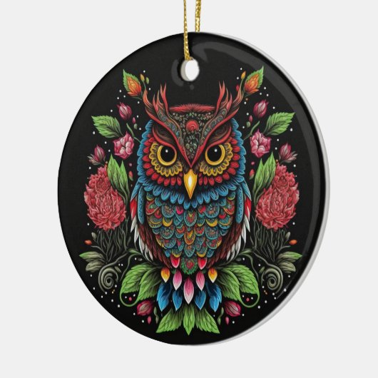 Folk Art Owl Keramik Ornament (Links)