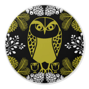Folk Art Owl Prints Keramikknauf