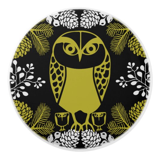 Folk Art Owl Prints Keramikknauf (Vorderseite)
