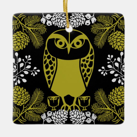 Folk Art Owl Prints Keramikornament (Vorderseite)