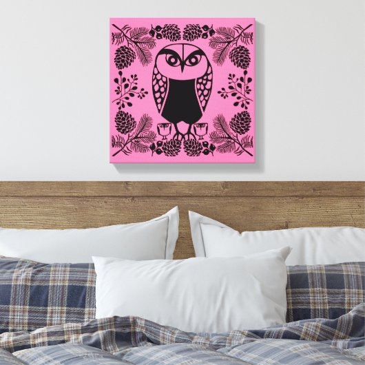 Folk Art Owl Prints Leinwanddruck (Insitu (Schlafzimmer))