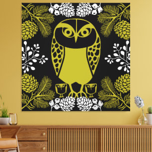Folk Art Owl Prints Leinwanddruck