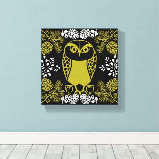 Folk Art Owl Prints Leinwanddruck (Insitu (Holzboden))
