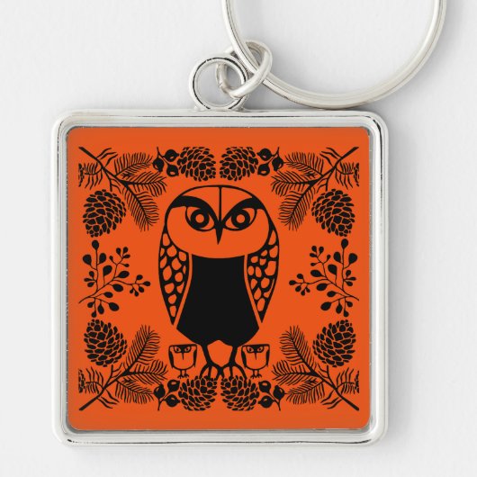 Folk Art Owl Prints Schlüsselanhänger (Vorne)