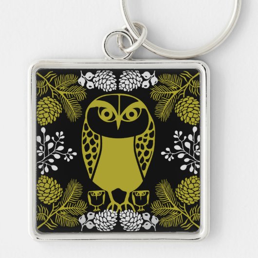 Folk Art Owl Prints Schlüsselanhänger (Vorne)
