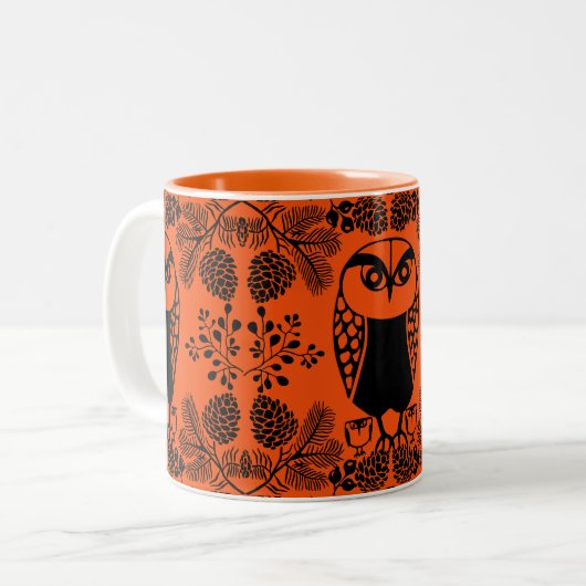 Folk Art Owl Prints Zweifarbige Tasse (Vorderseite Links)