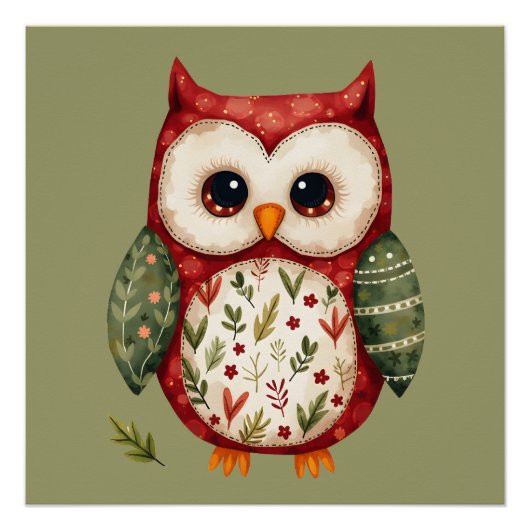 Folk Art Owl Woodland Kerndesign Poster (Vorderseite)