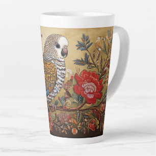 Folk Art Parakeet mit Blume Milchtasse