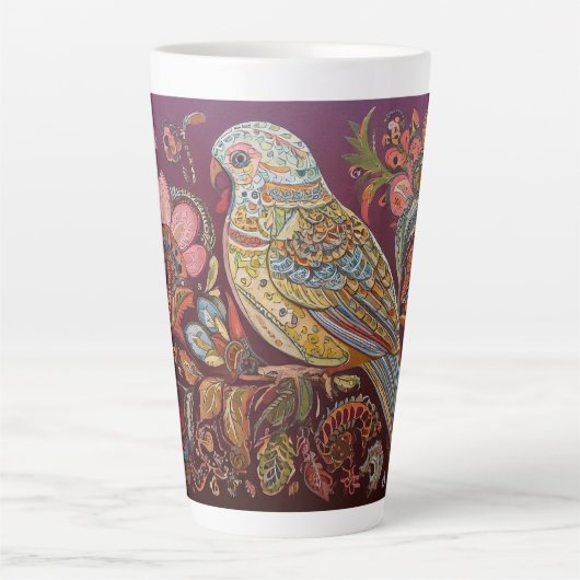 Folk Art Parakeet mit Blume Milchtasse (Vorderseite)