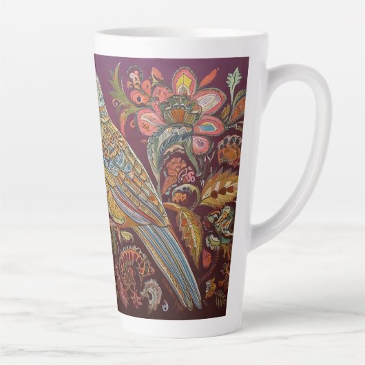 Folk Art Parakeet mit Blume Milchtasse (Rechts)