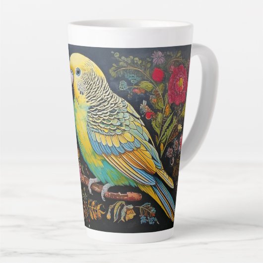 Folk Art Parakeet mit Blume Milchtasse (Rechte Ecke)