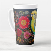 Folk Art Parakeet mit Blume Milchtasse (Linke Ecke)