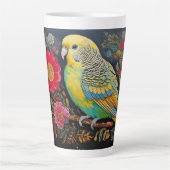 Folk Art Parakeet mit Blume Milchtasse (Vorderseite)