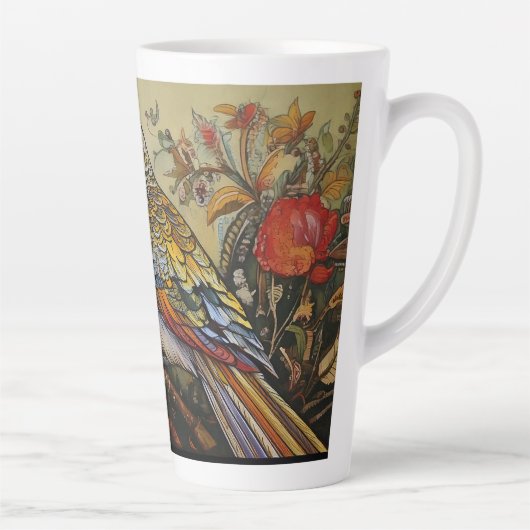 Folk Art Parakeet mit Blume Milchtasse (Rechts)