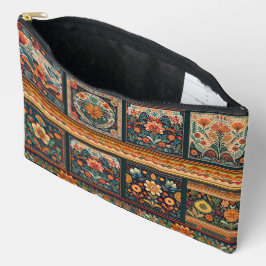 Folk Art Patchwork Zippered Pouch Zubehörtasche