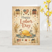 Folk Art Patriotic Happy Labor Day Karte (Gelbe Blume)