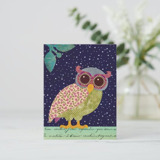 Folk Art Pattern Owl at Night Postkarte (Stehend Vorderseite)