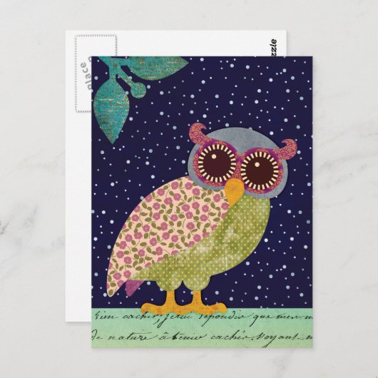 Folk Art Pattern Owl at Night Postkarte (Vorne/Hinten)