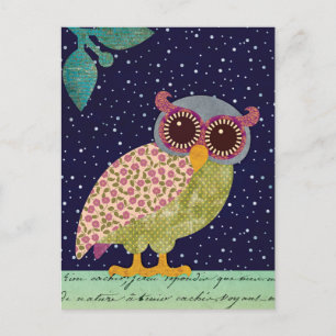 Folk Art Pattern Owl at Night Postkarte