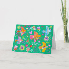 Folk Art Peace Doves Folded Holiday Card Feiertagskarte