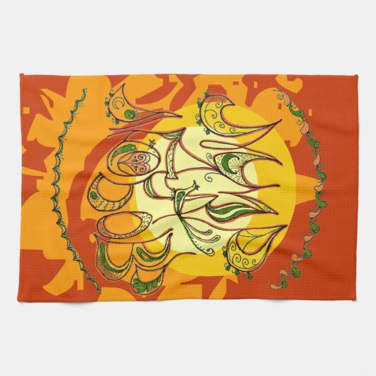 Folk Art Peace & Liebe Wish (Russisch) Küchentuch (Horizontal)