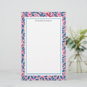 Folk Art Pink und Blue Floral Briefpapier (Stehend Vorderseite)