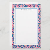 Folk Art Pink und Blue Floral Briefpapier (Vorne/Hinten)