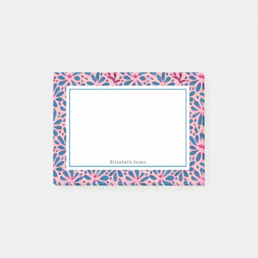 Folk Art Pink und Blue Floral Post-it Notes Klebezettel (Vorderseite)