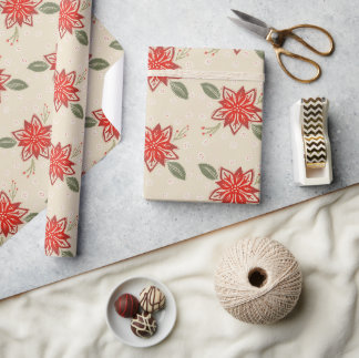 Folk Art Poinsettia Rustikale Weihnachtsferien Geschenkpapier