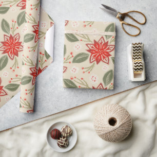 Folk Art Poinsettia Rustikale Weihnachtsferien Geschenkpapier