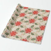 Folk Art Poinsettia Rustikale Weihnachtsferien Geschenkpapier (Ungerollt)