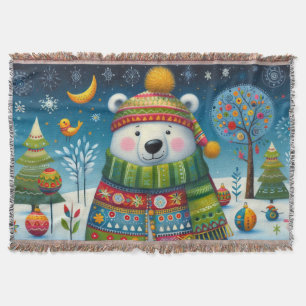 Folk Art Polar Bear Throw Blanket Decke