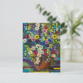 FOLK ART Pot of Daisy's by LORI EVERETT Postkarte (Stehend Vorderseite)