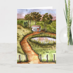 Folk Art Print, Kleine Kunst, Kabine, Holz, Malere Karte