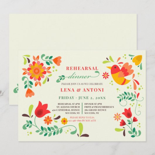 Folk Art Probe Dinner Party Einladung (Vorne/Hinten)