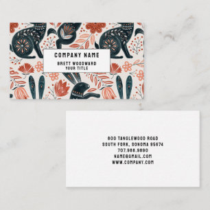Folk Art Rabbit Florals Business Card Visitenkarte
