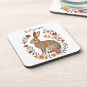 Folk Art Rabbit Monogram Getränkeuntersetzer (Linke Seite)