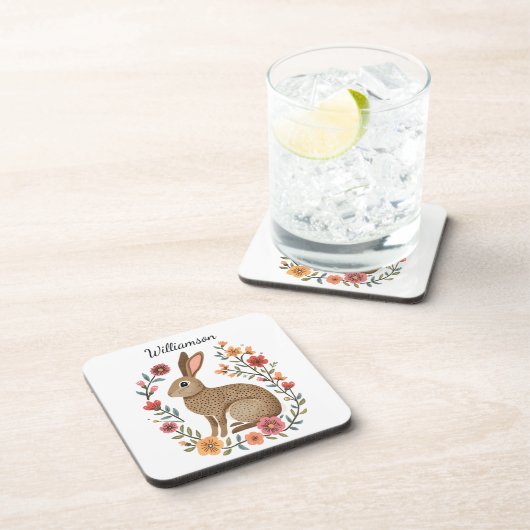 Folk Art Rabbit Monogram Getränkeuntersetzer (Rechte Seite)
